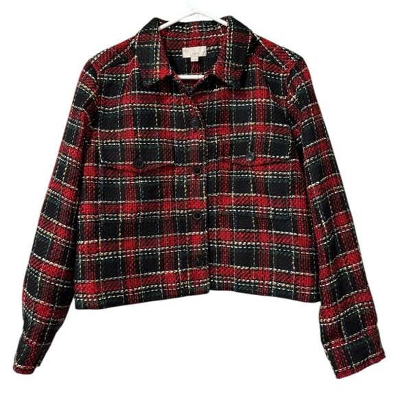 LOFT  Women Tweed Size Medium Button Down Jacket Polyester Long Sleeve NWT City - Picture 1 of 12